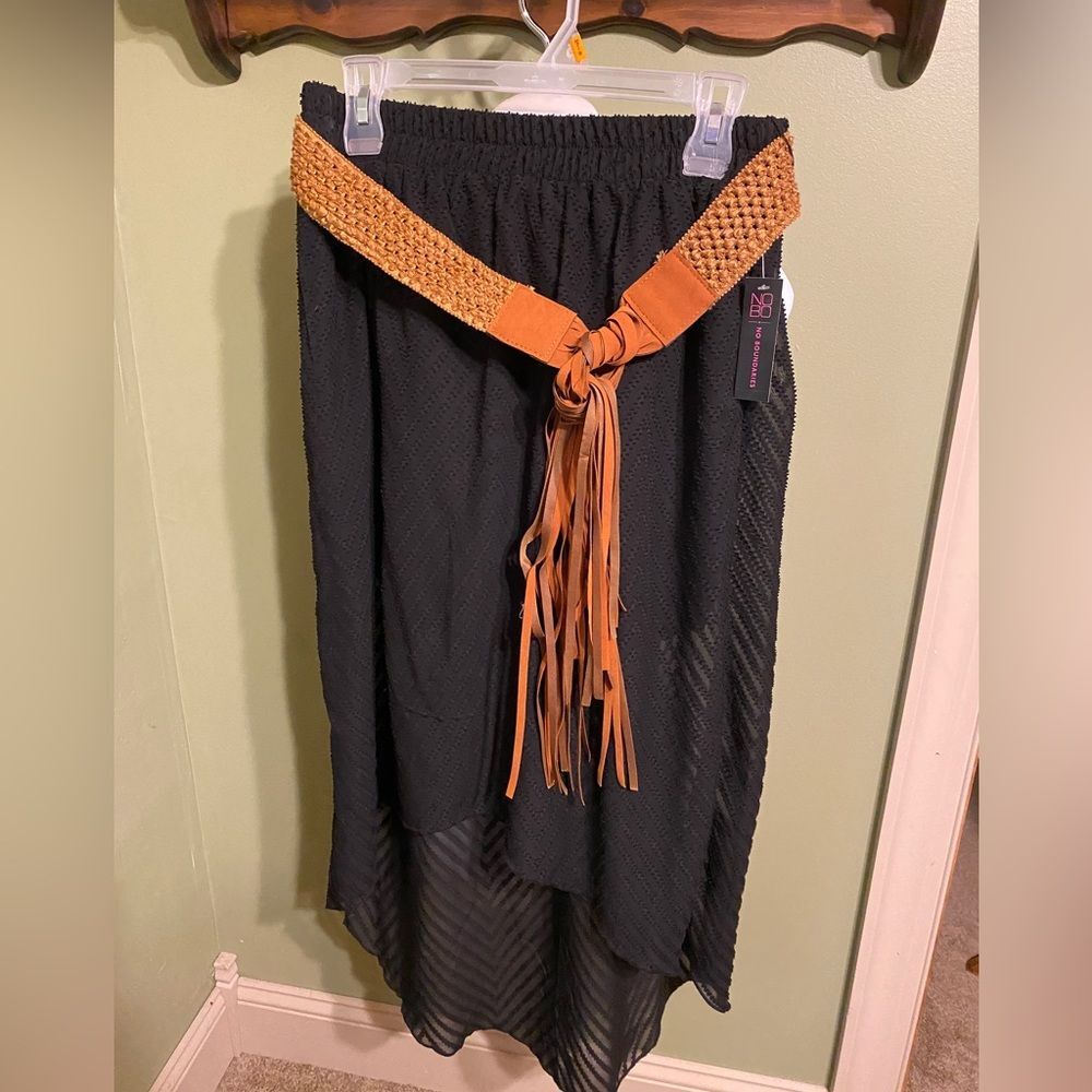 Black Boho, hippie Lace Skirt w/ belt medium 7/9